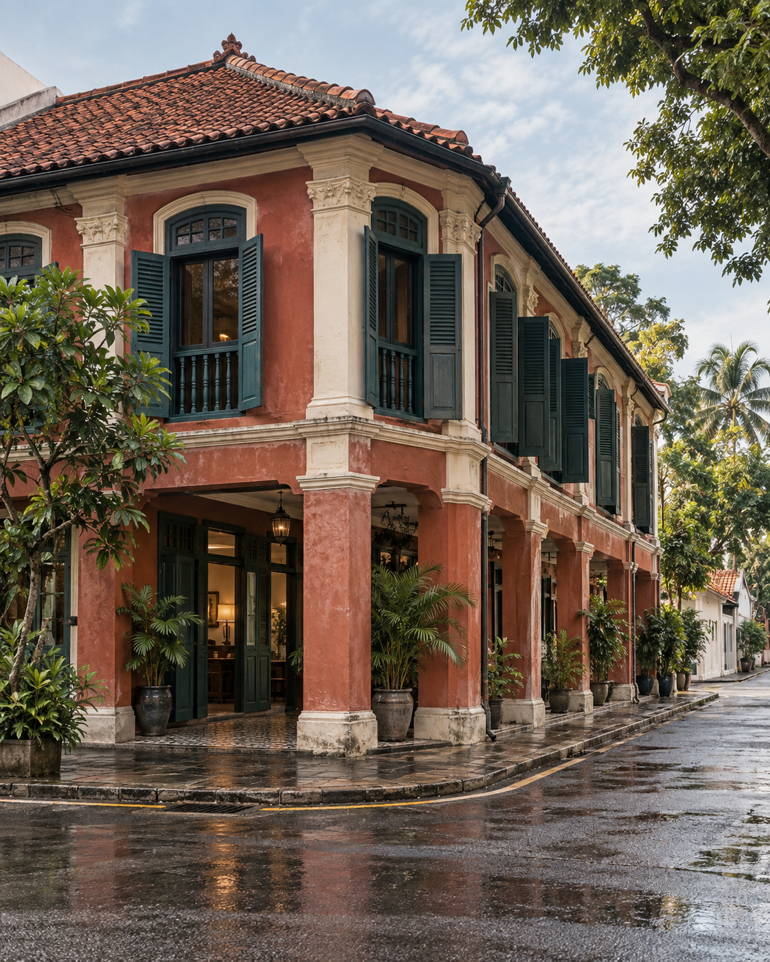 Terracotta corner shophouse — illustrative example