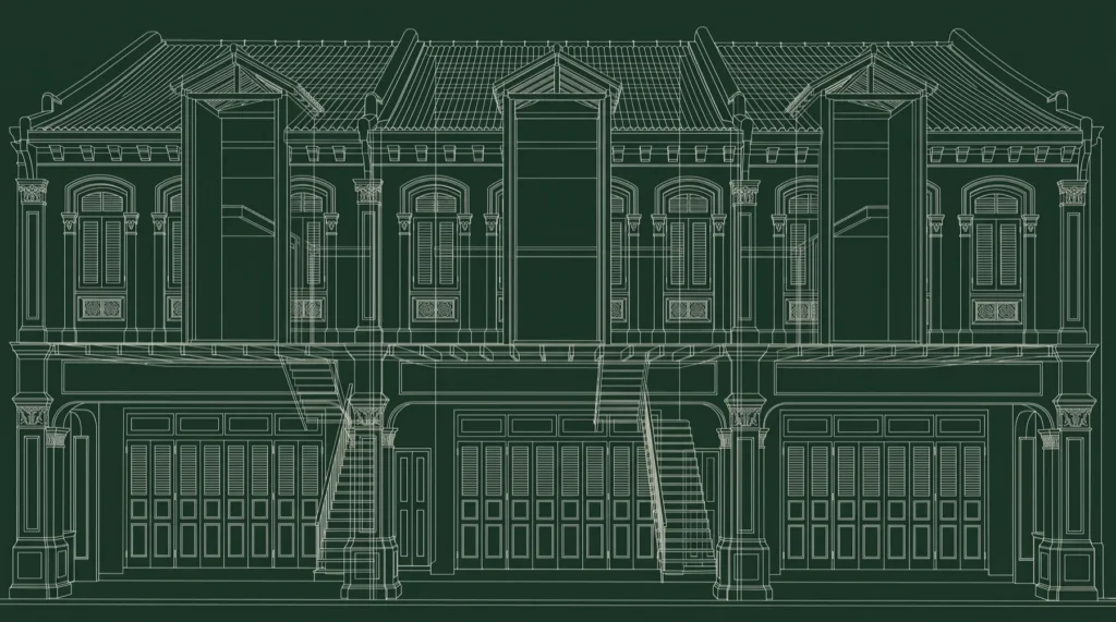 Concept study of a shophouse interior — illustrative example